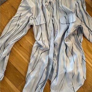 Stylish Women's Blue and Black Striped Shirt